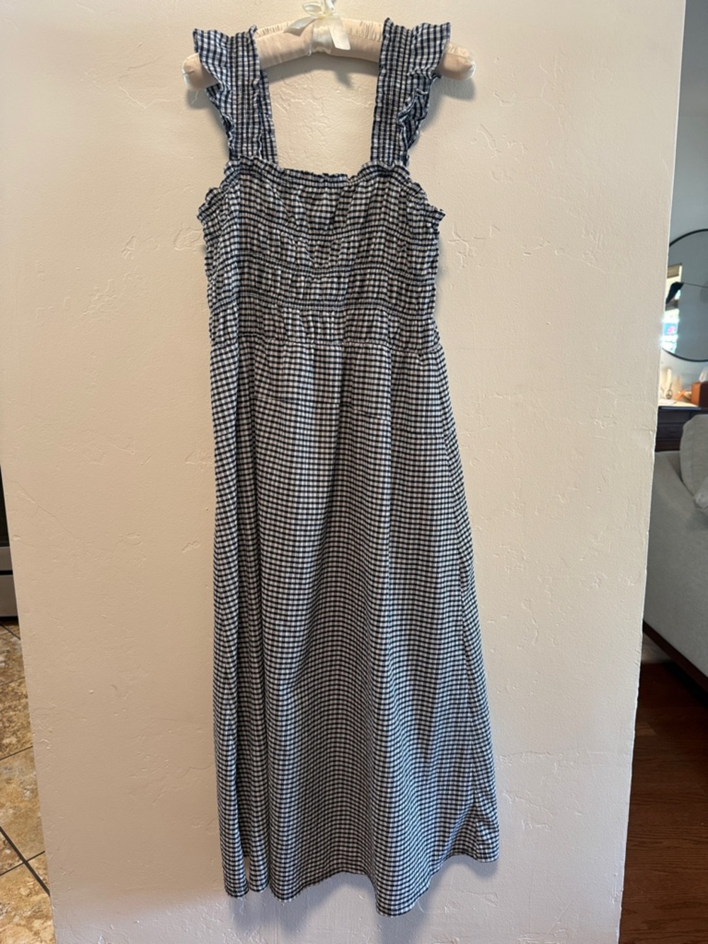 Old Navy Blue and White Gingham Sundress with Ruffle Straps